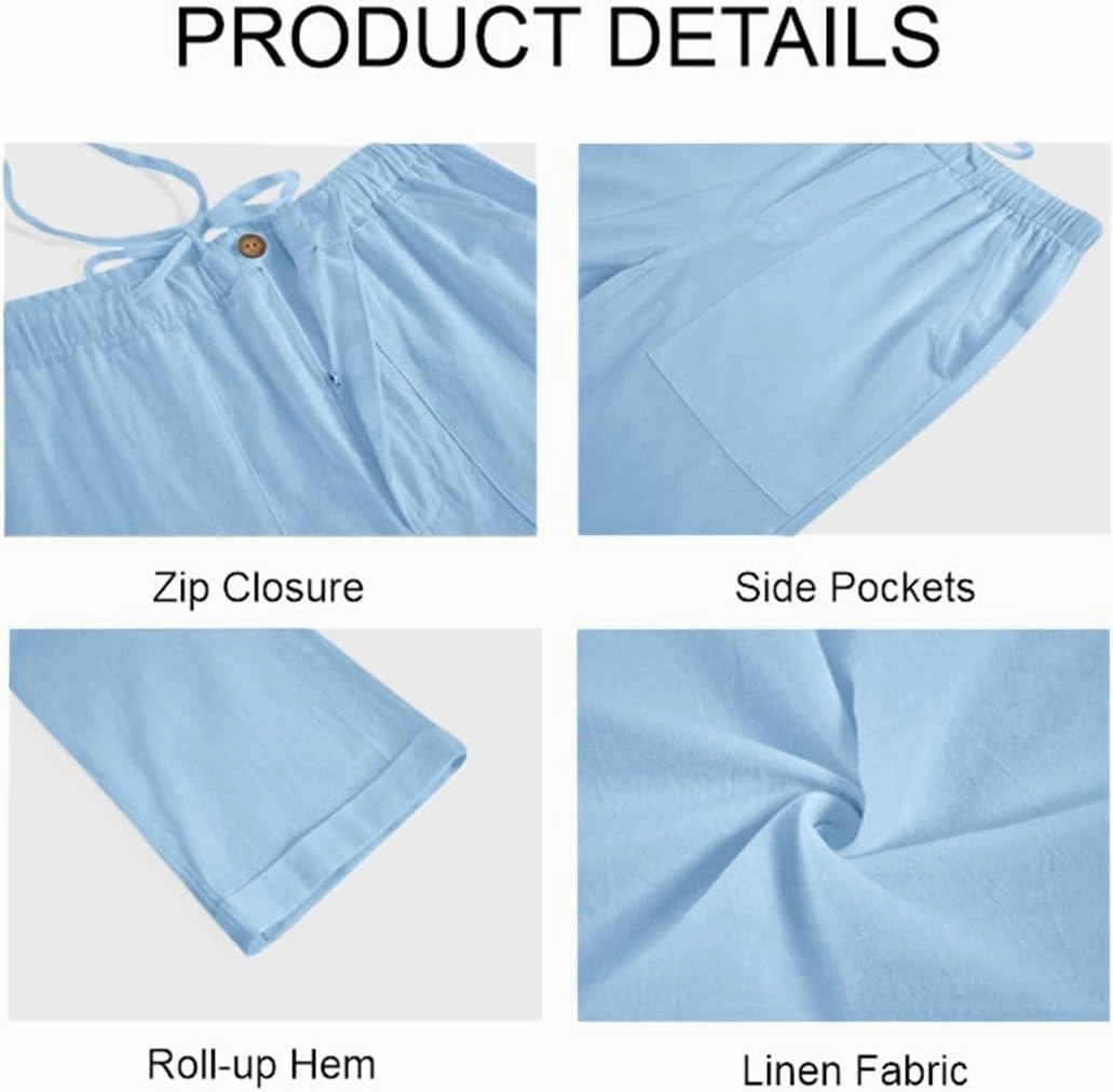 Gafeng Mens Linen Pants Yoga Beach Loose Fit Casual Summer Elastic Waist Drawstring Baggy Trousers with Pockets