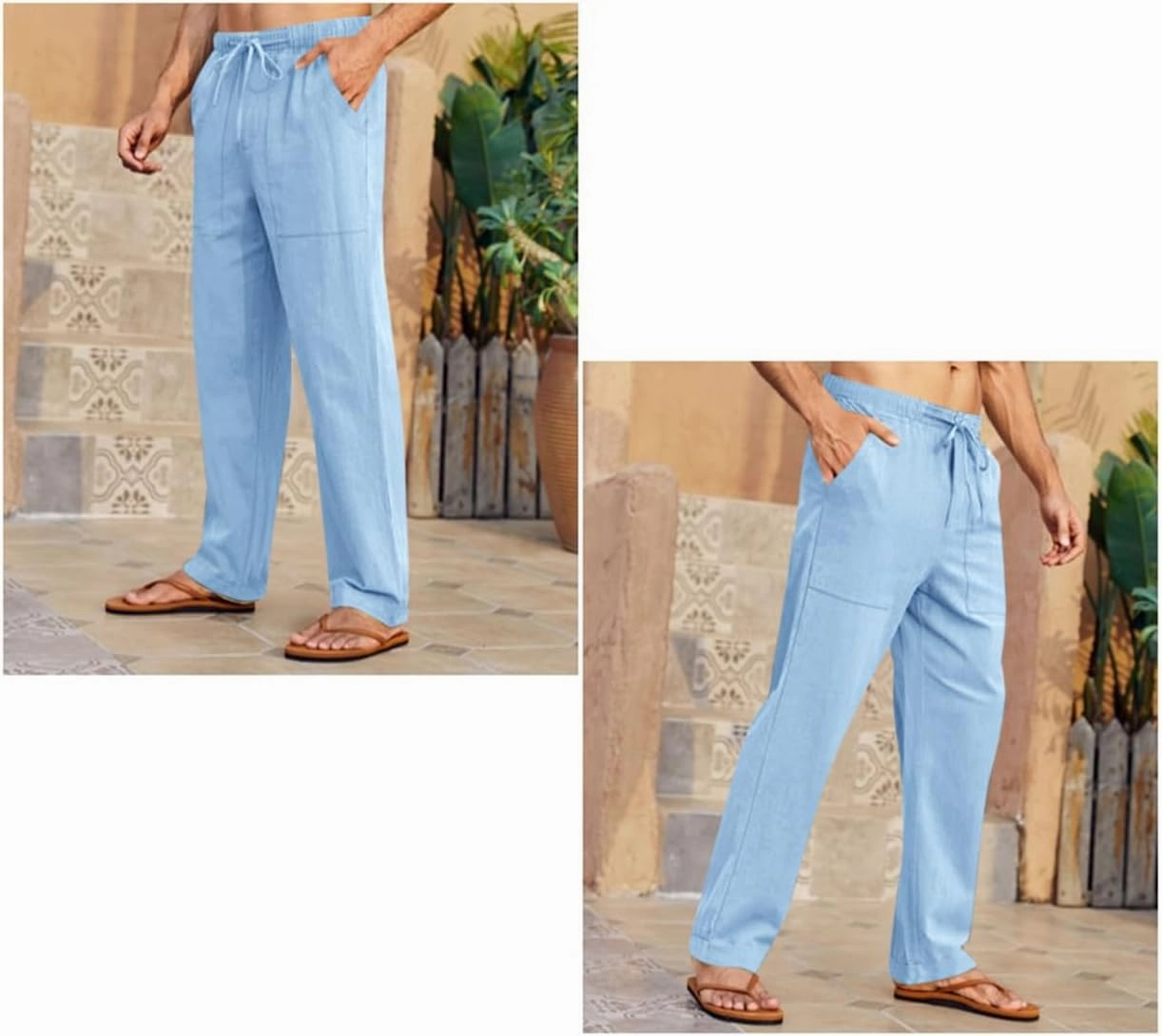 Gafeng Mens Linen Pants Yoga Beach Loose Fit Casual Summer Elastic Waist Drawstring Baggy Trousers with Pockets