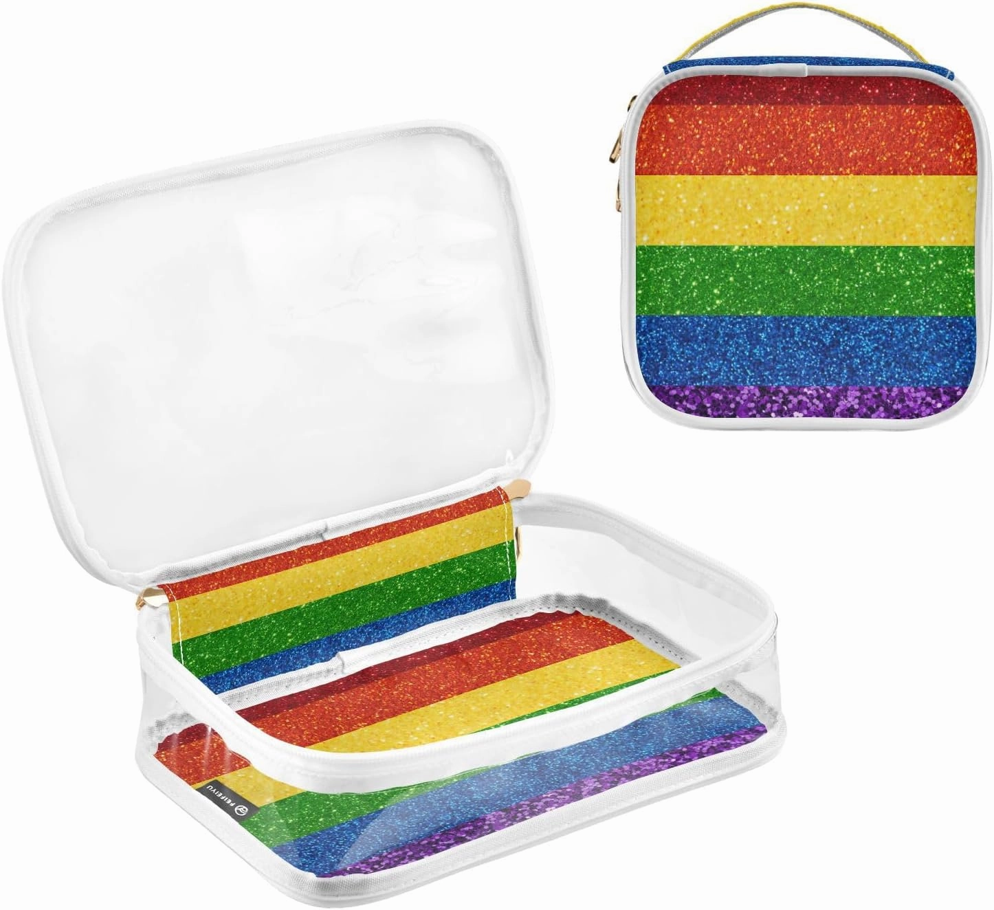 GAIGEO Lgbt Glitter Rainbow Pride Flag Clear Cosmetic Bag Set, Travel Bag Cosmetics, Travel Size Toiletries Bag for Women, 2 Pack
