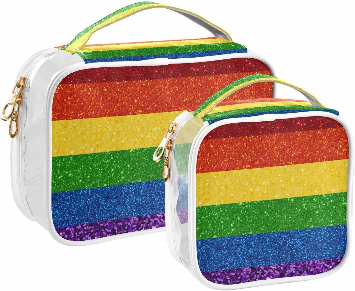 GAIGEO Lgbt Glitter Rainbow Pride Flag Clear Cosmetic Bag Set, Travel Bag Cosmetics, Travel Size Toiletries Bag for Women, 2 Pack