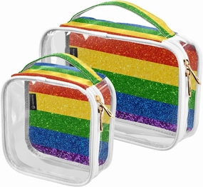 GAIGEO Lgbt Glitter Rainbow Pride Flag Clear Cosmetic Bag Set, Travel Bag Cosmetics, Travel Size Toiletries Bag for Women, 2 Pack