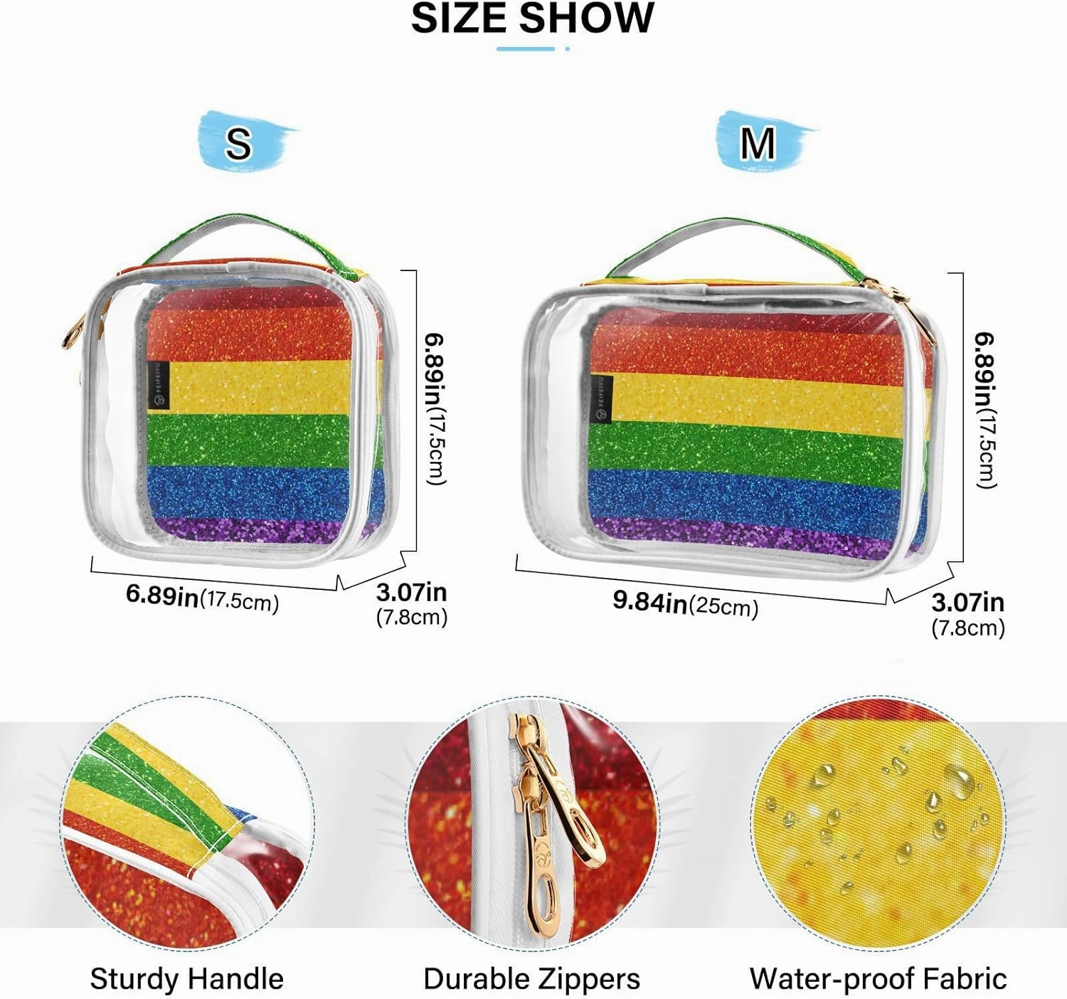 GAIGEO Lgbt Glitter Rainbow Pride Flag Clear Cosmetic Bag Set, Travel Bag Cosmetics, Travel Size Toiletries Bag for Women, 2 Pack