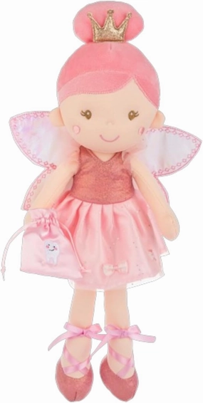 Ganz Tooth Fairy Plush Doll with Treasure Bag, Pink, 15" Inches, Doll with a Glittery Princess Crown, Ballet Slippers, Wings, and a Tutu Dress