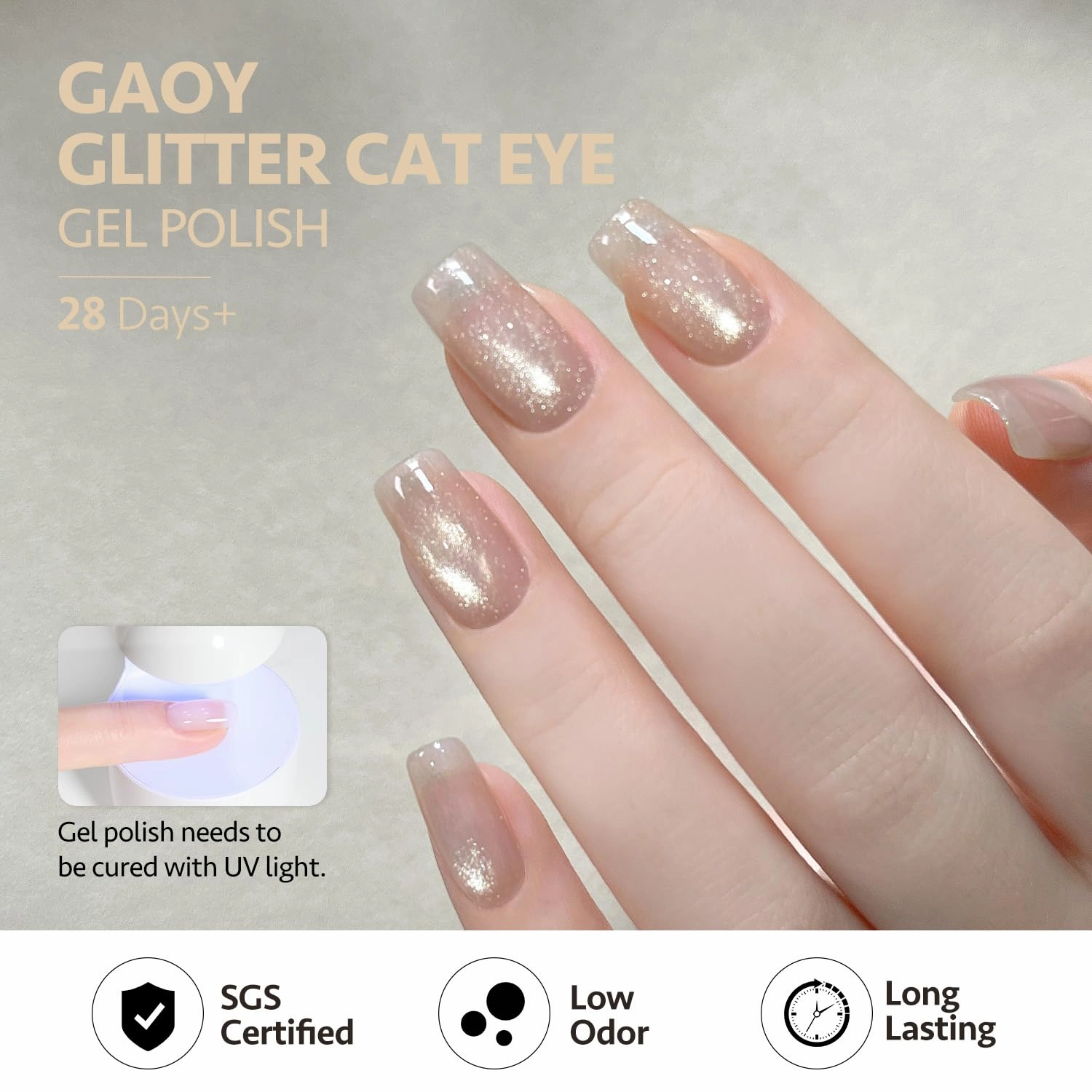 GAOY Glitter Cat Eye Gel Nail Polish Set with Magnet, Sliver, Brown, Pink, Coral Holographic Cat Eye, Salon Gel Manicure and Nail Art DIY at Home, Sunshine