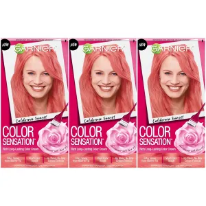 Garnier Hair Color Sensation Hair Cream, California Sunset Coral Pink, (Pack of 3)