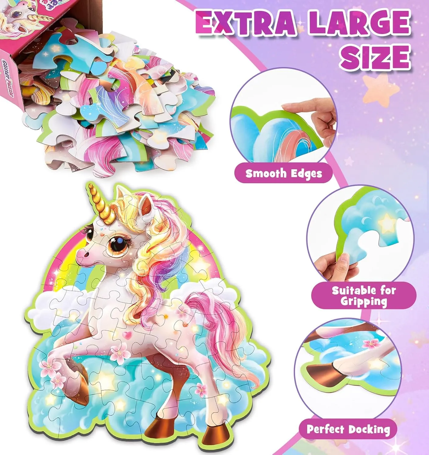 G.C Giant Unicorn Floor Puzzles Kids Girls Toys 45 Piece Large Puzzle for 3 4 5 6  Year Old, Unicorn Toys for Little Girls Birthday Gifts Toddler Educational Activities