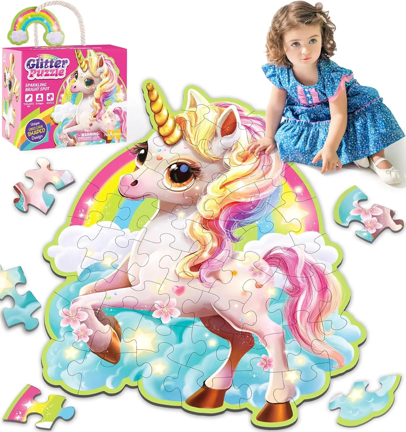 G.C Giant Unicorn Floor Puzzles Kids Girls Toys 45 Piece Large Puzzle for 3 4 5 6  Year Old, Unicorn Toys for Little Girls Birthday Gifts Toddler Educational Activities