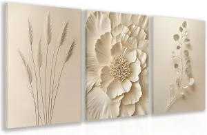 GELDSTEI Neutral Beige Floral Canvas Wall Art, Modern Minimalist Botanical Wall Decor, Vintage Beige Elegant Flower Poster Prints for Living Room Bedroom Farmhouse Framed Ready to Hang 12"x16"x3