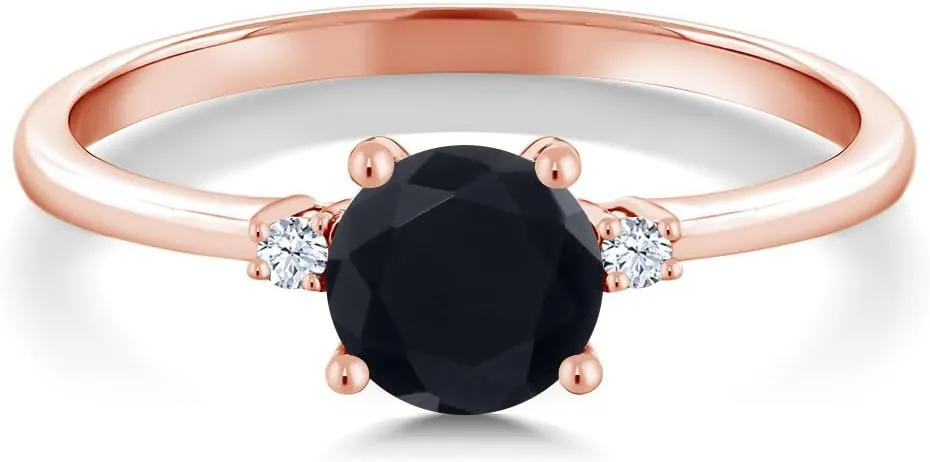 Gem Stone King 10K Rose Gold Black Zirconia and White Created Sapphire Solitaire Engagement Ring For Women (1.53 Cttw, Round 6MM, Gemstone Birthstone, Available in Size 5,6,7,8,9)