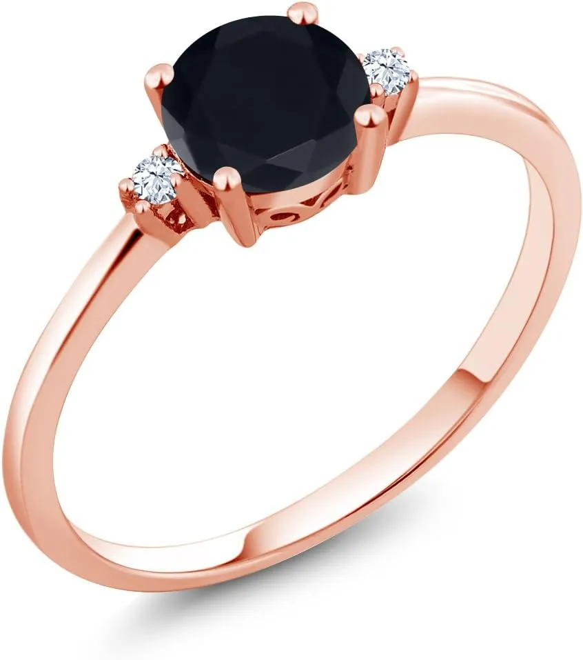 Gem Stone King 10K Rose Gold Black Zirconia and White Created Sapphire Solitaire Engagement Ring For Women (1.53 Cttw, Round 6MM, Gemstone Birthstone, Available in Size 5,6,7,8,9)