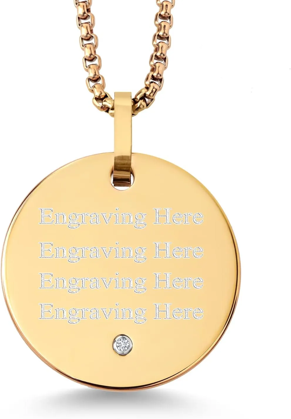 Gem Stone King Custom Free Engraving Gold Plated Tungsten Carbide Solid Polished Disc Pendant Necklace with White Lab Grown Diamond | G-H Color | SI1 Clarity | With 24 Inch Stainless Steel Chain