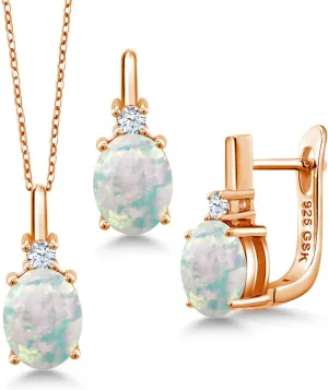 Gem Stone King Gemstone Birthstone and White Created Sapphire Pendant and Earrings Jewelry Set for Women in 18K Yellow Gold Plated Silver | Oval 8X6MM and Round 2.5MM | With 18 Inch Chain