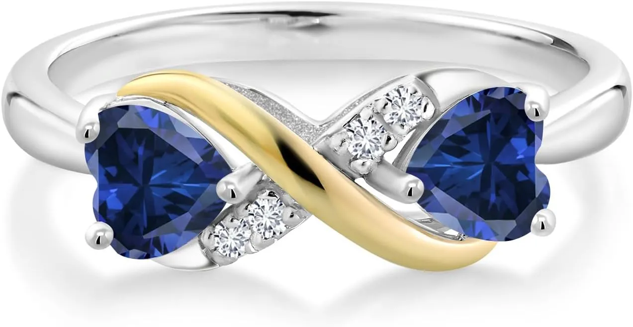 Gemstone Birthstone and Lab Grown Diamond Accents Eternal Love Infinity Ring for Women | 925 Silver and 10K Yellow Gold | Heart Shape 5MM & Round 1.3MM | Two-Tone Wedding Anniversary Promise Ring