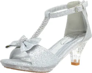 Generation Y Kids Dress Sandals T-Strap Rhinestone Glitter Clear High Heel Girls Shoes