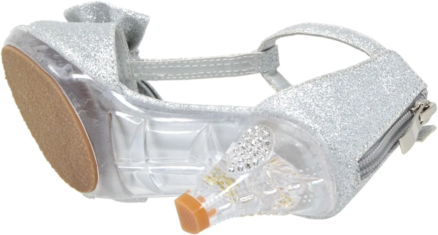 Generation Y Kids Dress Sandals T-Strap Rhinestone Glitter Clear High Heel Girls Shoes