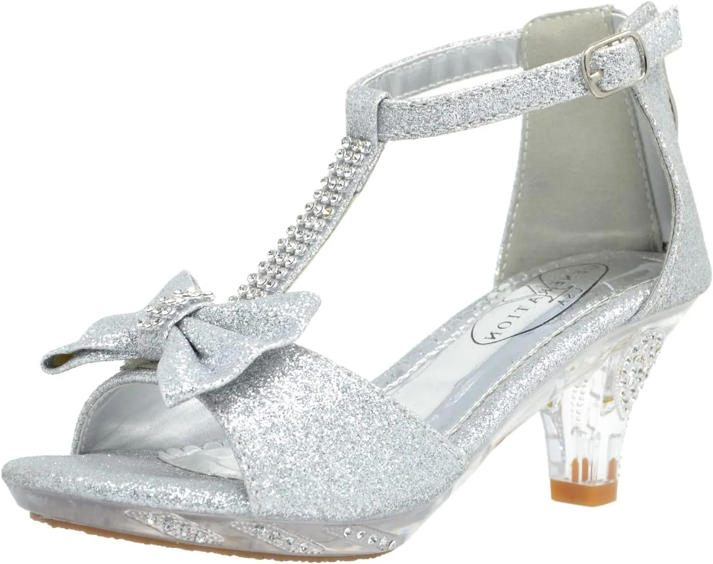 Generation Y Kids Dress Sandals T-Strap Rhinestone Glitter Clear High Heel Girls Shoes