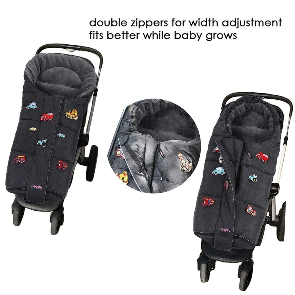 German Designed 3-in-1 Winter Tour Waterproof Footmuff for Stroller,Double Front Zipper Fits Baby Grows Stroller Bunting Bag,Grey