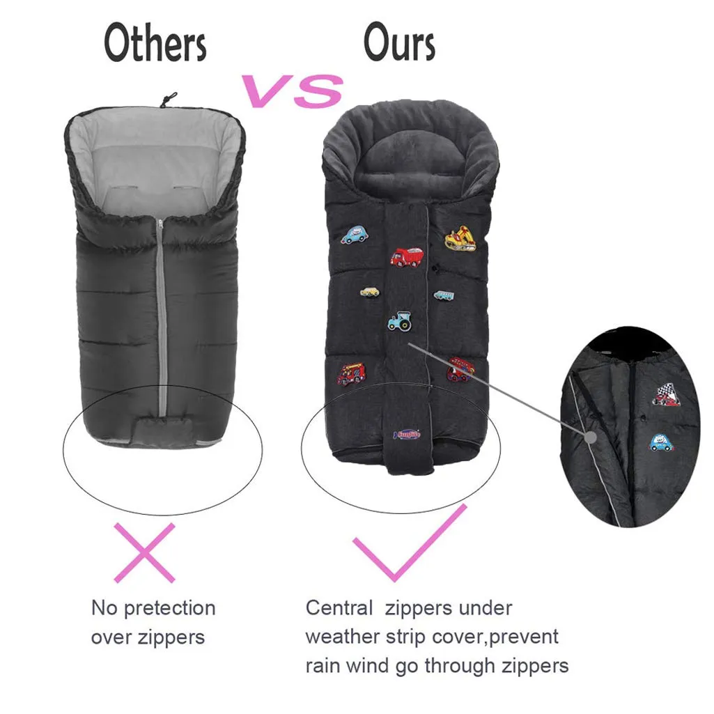 German Designed 3-in-1 Winter Tour Waterproof Footmuff for Stroller,Double Front Zipper Fits Baby Grows Stroller Bunting Bag,Grey