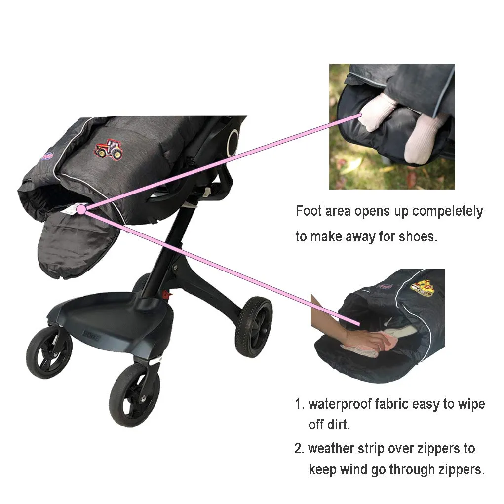 German Designed 3-in-1 Winter Tour Waterproof Footmuff for Stroller,Double Front Zipper Fits Baby Grows Stroller Bunting Bag,Grey