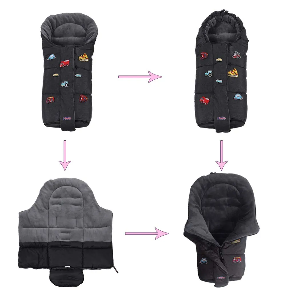 German Designed 3-in-1 Winter Tour Waterproof Footmuff for Stroller,Double Front Zipper Fits Baby Grows Stroller Bunting Bag,Grey