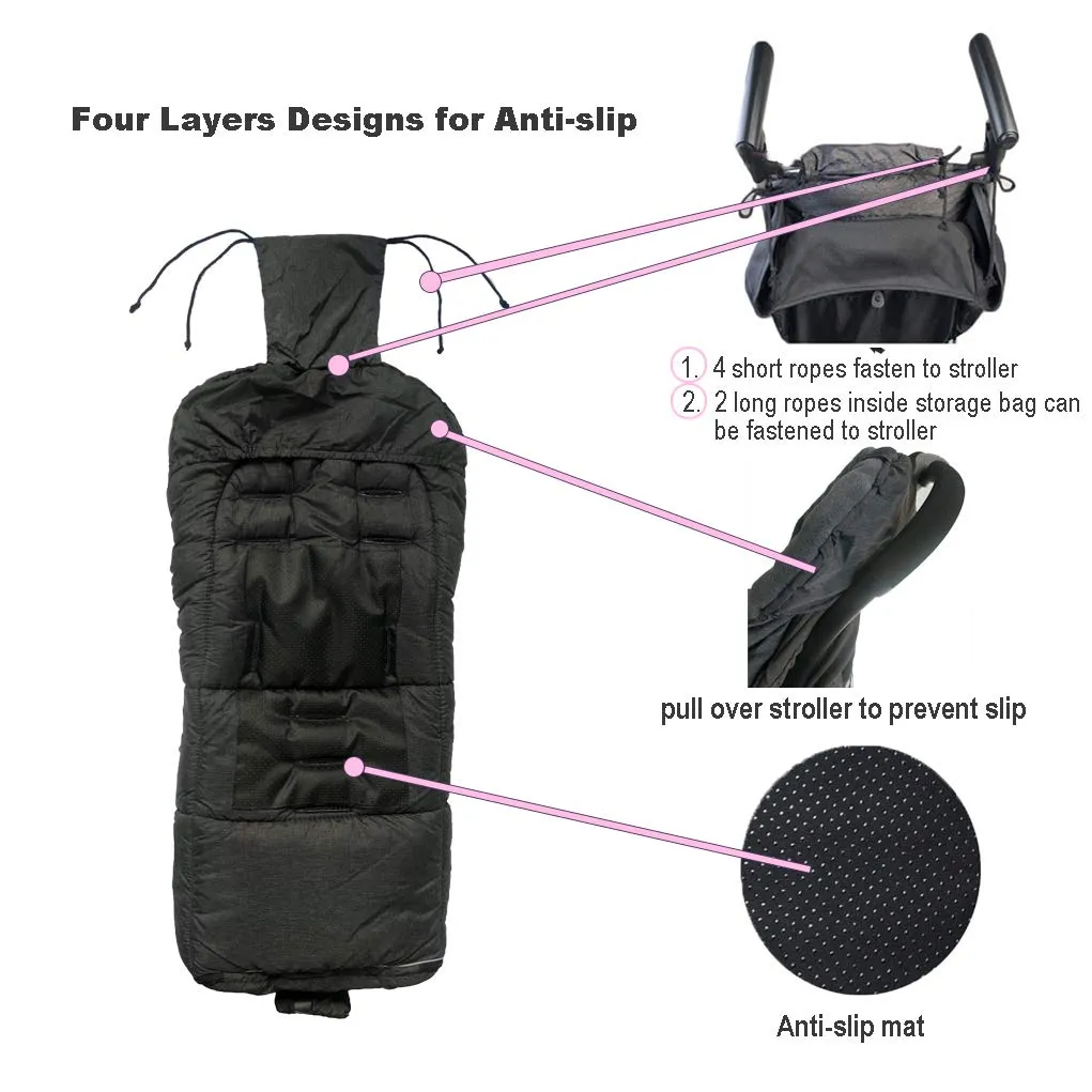 German Designed 3-in-1 Winter Tour Waterproof Footmuff for Stroller,Double Front Zipper Fits Baby Grows Stroller Bunting Bag,Grey