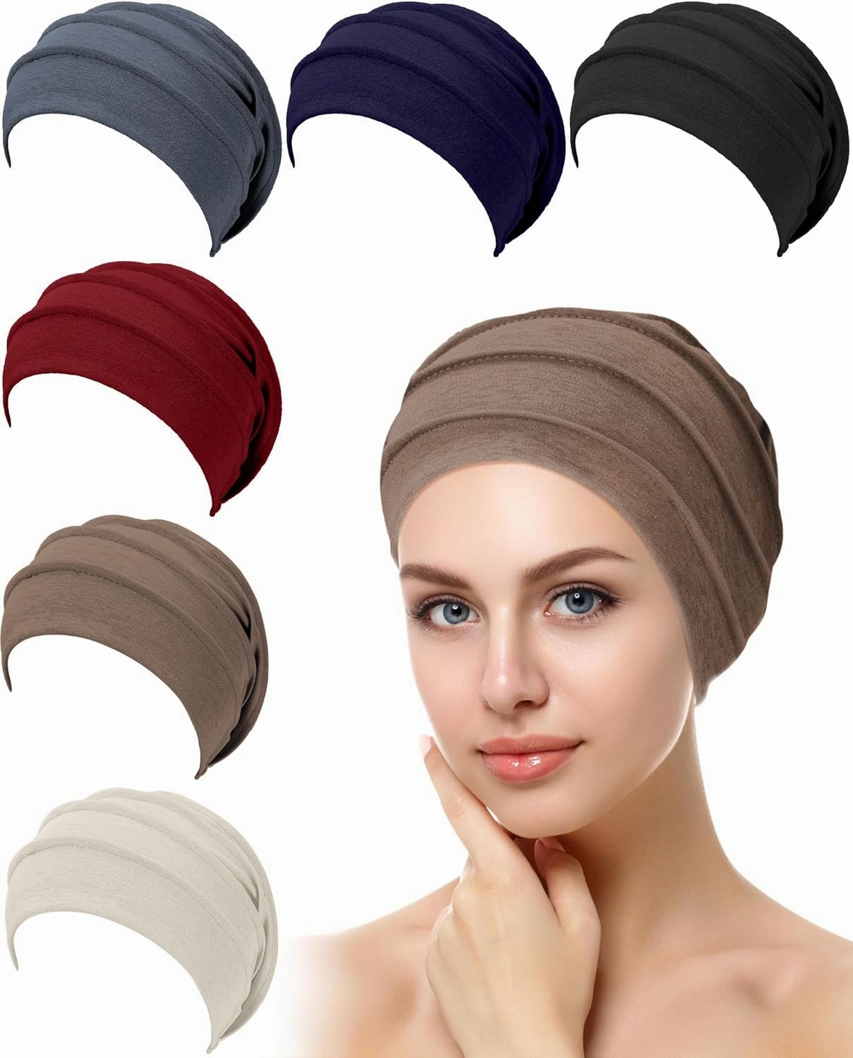 Geyoga 6 Pieces Slouchy Hair Loss Beanies Hats Soft Polyester Cancer Hat Stretchy Sleeping Cap Headwear for Women