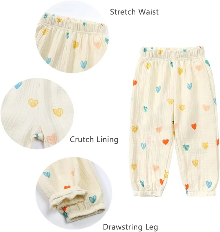 GFQLONG Toddler Baby Girls 3 Pack Elastic Waist Pants Soft Cotton Linen Harem Bloomers Summer Fall Long Pants