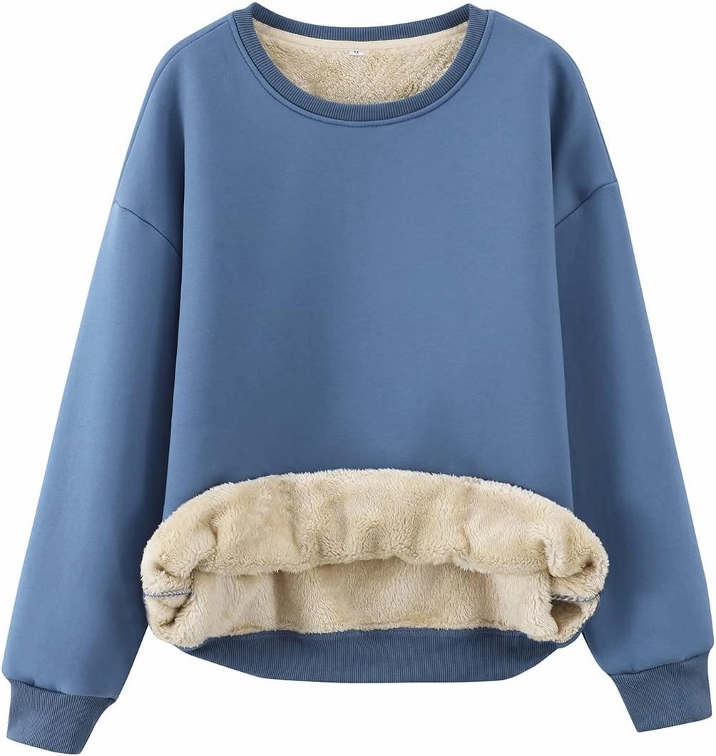 Gihuo Women's Winter Fleece Sherpa Lined Crewneck Pullover Sweatshirt