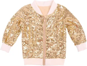 Girl Metallic Jacket Kids Toddler Varsity Jacket Zip up Sequin Bomber Jacket Outwear Glitter Fall Baby Winter Jacket