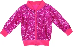 Girl Metallic Jacket Kids Toddler Varsity Jacket Zip up Sequin Bomber Jacket Outwear Glitter Fall Baby Winter Jacket