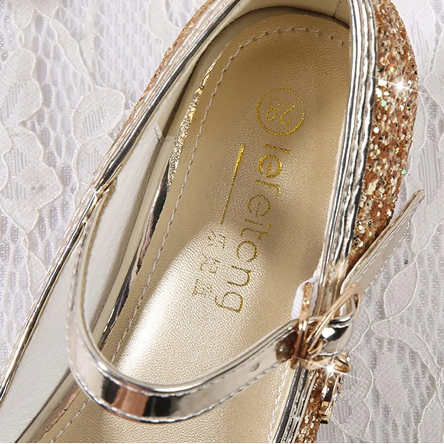 Girls Dress Shoes Glitter Shoes Flower Mary Jane Low Heels Party Wedding Prom Footwear For Toddler Princess Shoes