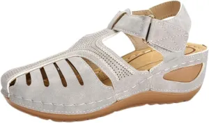 Gladiator Sandals for Women Orthopedic Closed Toe Non Slip Wedge Sandals Breathable Hollow Out Hook and Loop Fastener Slides Sandal Soft Cushion Wedge Walking Shoes