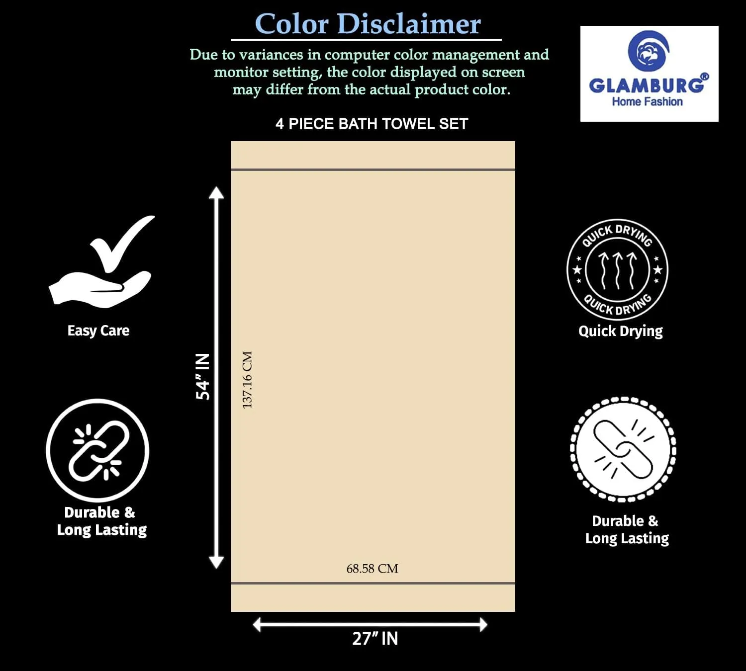 GLAMBURG Premium Cotton 4 Pack Bath Towel Set - 100% Pure Cotton - 4 Bath Towels 27x54 - Ideal for Everyday use - Ultra Soft & Highly Absorbent - Coral Orange
