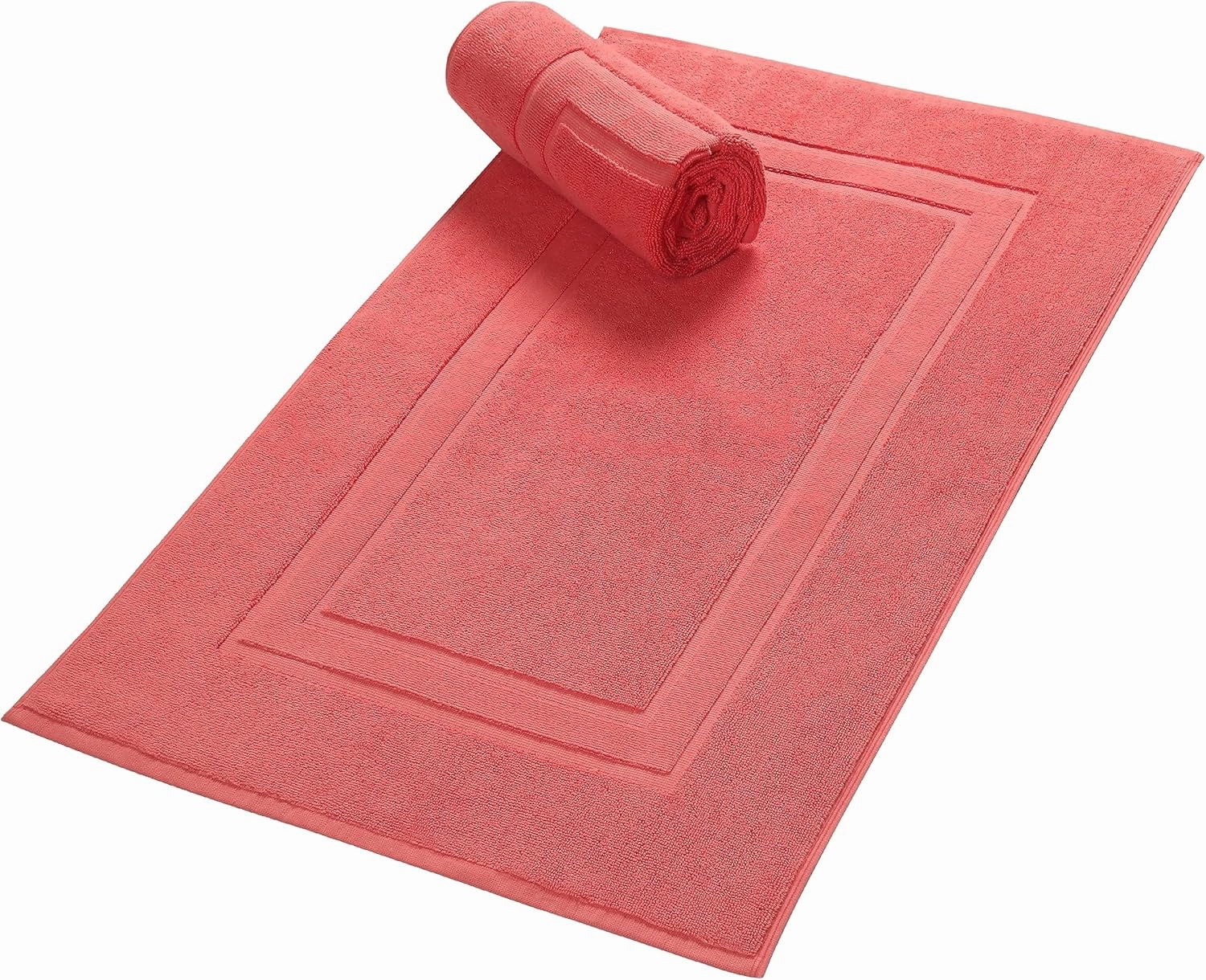 GLAMBURG Premium Cotton 20x32 inch 2-Pack Bath Mats - 100% Ringspun Cotton - Luxury Hotel & Spa Quality - 800 GSM - Durable Soft Highly Absorbent - Machine Washable - Coral Orange