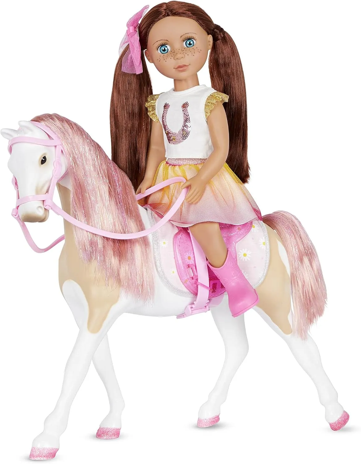 Glitter Girls – 14-inch Toy Horse – Bonnie – Pink Mane & Tail with Silver Hair Tinsels – Removable Saddle, Floral Blanket & Grooming Set – Doll Horse Accessories – Toys for Boys & Girls Ages 3 
