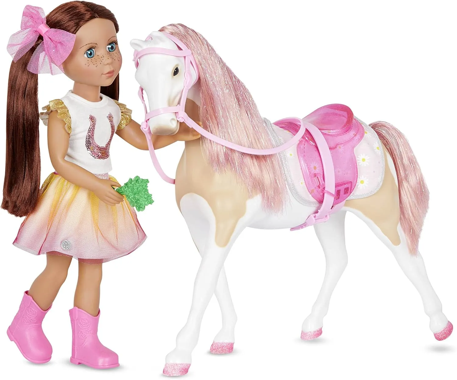 Glitter Girls – 14-inch Toy Horse – Bonnie – Pink Mane & Tail with Silver Hair Tinsels – Removable Saddle, Floral Blanket & Grooming Set – Doll Horse Accessories – Toys for Boys & Girls Ages 3 