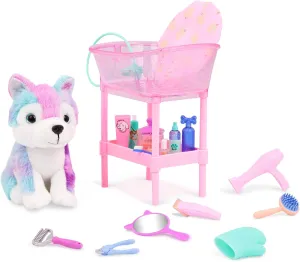 Glitter Girls – Stuffed Dog Playset – Bathtub and Puppy Grooming – Toy Shampoo, Hair Dryer & More – 14-inch Doll Accessories – Toys for Kids 3 Years  – Puddles & GG Grooming Playset