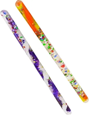 Glitter Wand, Spiral Multicolored Magic Wonder Wand Tube - for Kids, Sensory Room,12" Glitter Water Baton 2 Wands(Yellow/Orange, Purple/White)