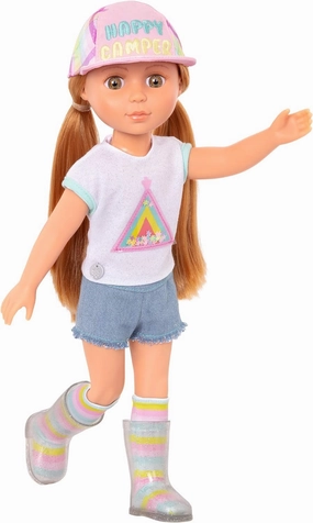 Glitter Girls – 14-Inch Doll Astrid – Poseable Arms & Legs – Light Red Hair & Hazel Eyes – Camping Outfit, Matching Cap, and Glitter Boots – 3 Years   – Astrid