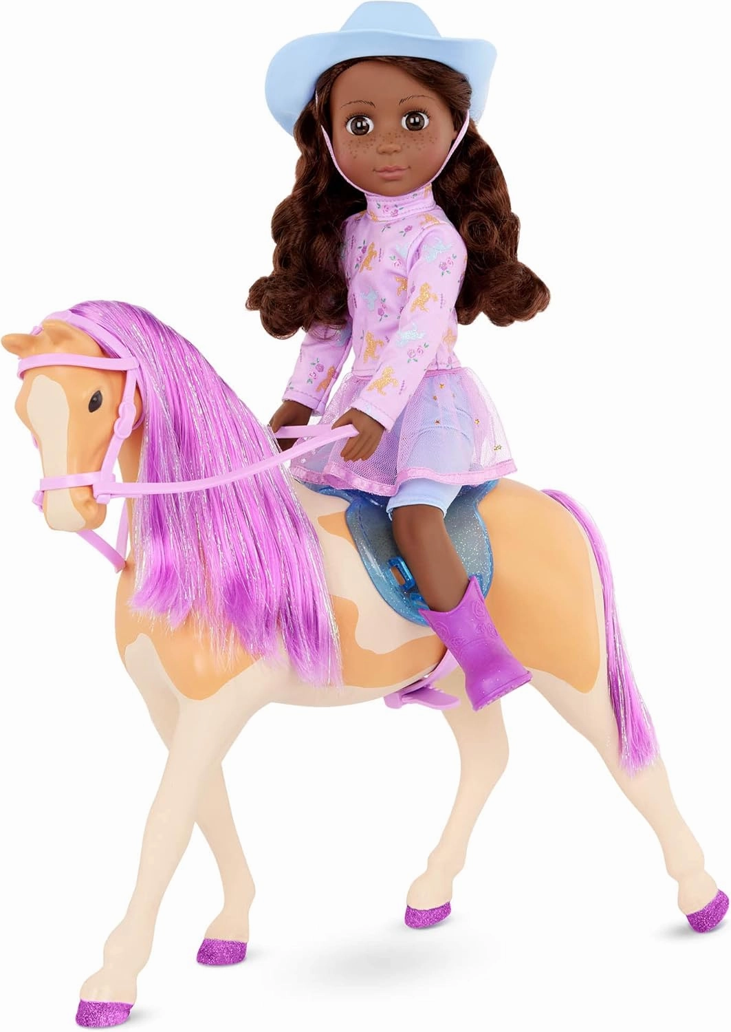 Glitter Girls – 14-inch Posable Doll & Horse – Cowgirl Outfit – Brown Eyes & Purple Mane – Toys for Kids 3 Years  – Clea & Clover