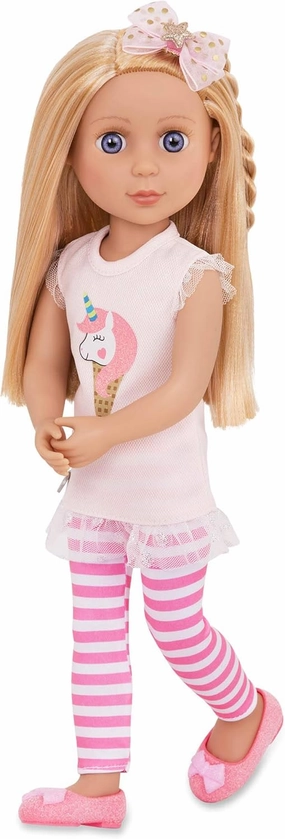Glitter Girls Lacy 14 Inch Doll Wearing Pink Tunic, Striped Leggings, Hair Bow And Ballet Shoes - Dolls For 3  Year Old Girls