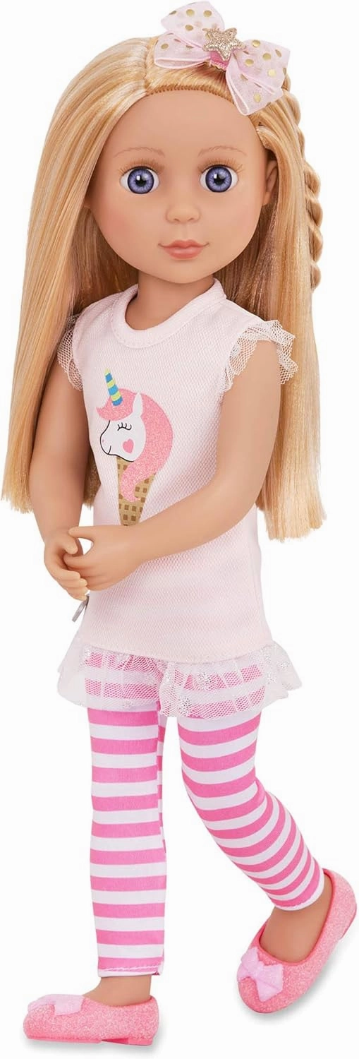 Glitter Girls Lacy 14 Inch Doll Wearing Pink Tunic, Striped Leggings, Hair Bow And Ballet Shoes - Dolls For 3  Year Old Girls