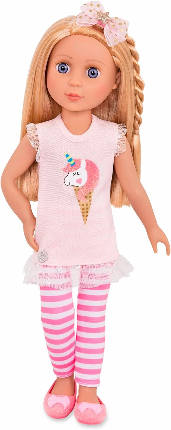 Glitter Girls Lacy 14 Inch Doll Wearing Pink Tunic, Striped Leggings, Hair Bow And Ballet Shoes - Dolls For 3  Year Old Girls