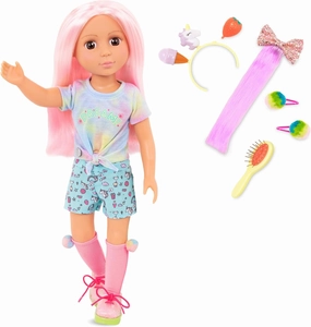 Glitter Girls Nixie 14 inch Doll Wearing Colored Outfit with Hair Accessories and Toy Food Props – Dolls for 3  Years Old Girls