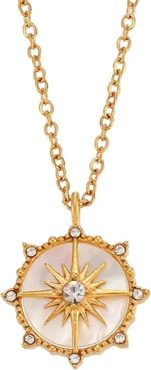 Gold Compass Necklace for Women Eight-Pointed Star Necklaces Celestial Jewelry with Lucky Wheel Charm 18K Gold Plated Stainless Steel North Star Pendant Fashion Jewelry for Women