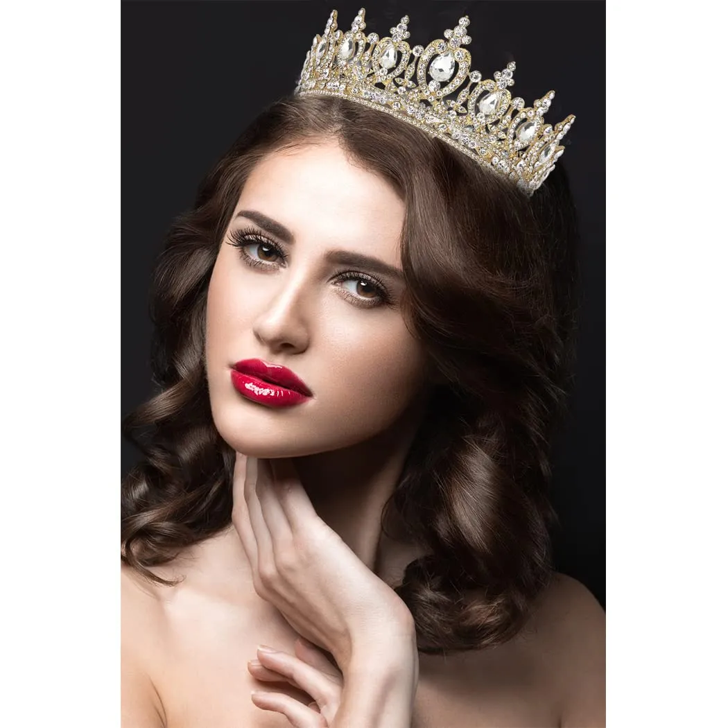 Gold Crown Queen Crown Crystal Princess Tiara Rhinestone Tiaras and Crowns for Women Wedding Tiara for Bride Full Round Headpiece for Party Birthday Decorations Prom Bridal