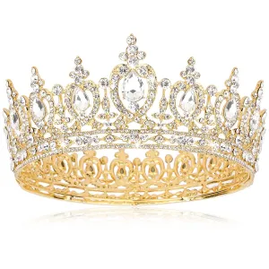 Gold Crown Queen Crown Crystal Princess Tiara Rhinestone Tiaras and Crowns for Women Wedding Tiara for Bride Full Round Headpiece for Party Birthday Decorations Prom Bridal