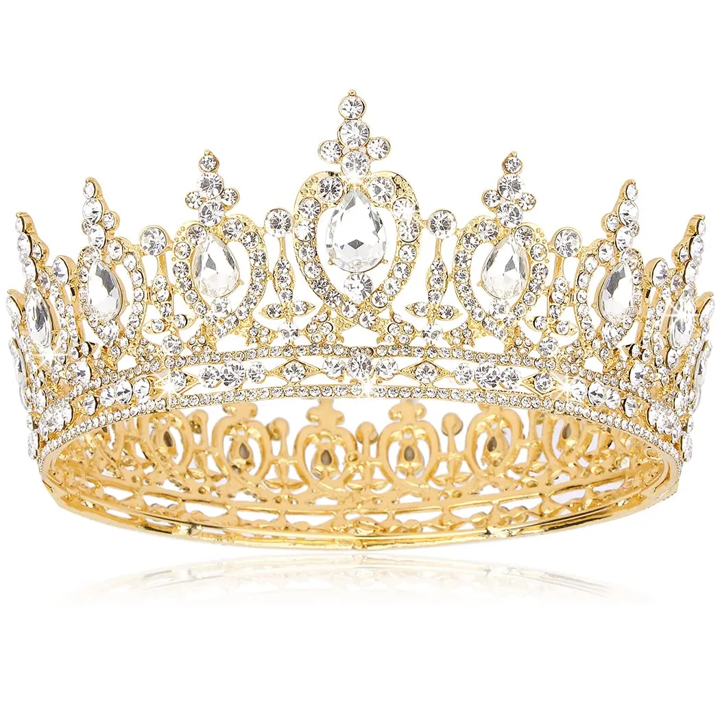 Gold Crown Queen Crown Crystal Princess Tiara Rhinestone Tiaras and Crowns for Women Wedding Tiara for Bride Full Round Headpiece for Party Birthday Decorations Prom Bridal