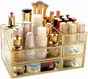 Gold Glass Makeup Organizer Drawer Skincare and Storage Mask Lipstick Cosmetic Organizer Desktop Finishing Multifunction Drawer