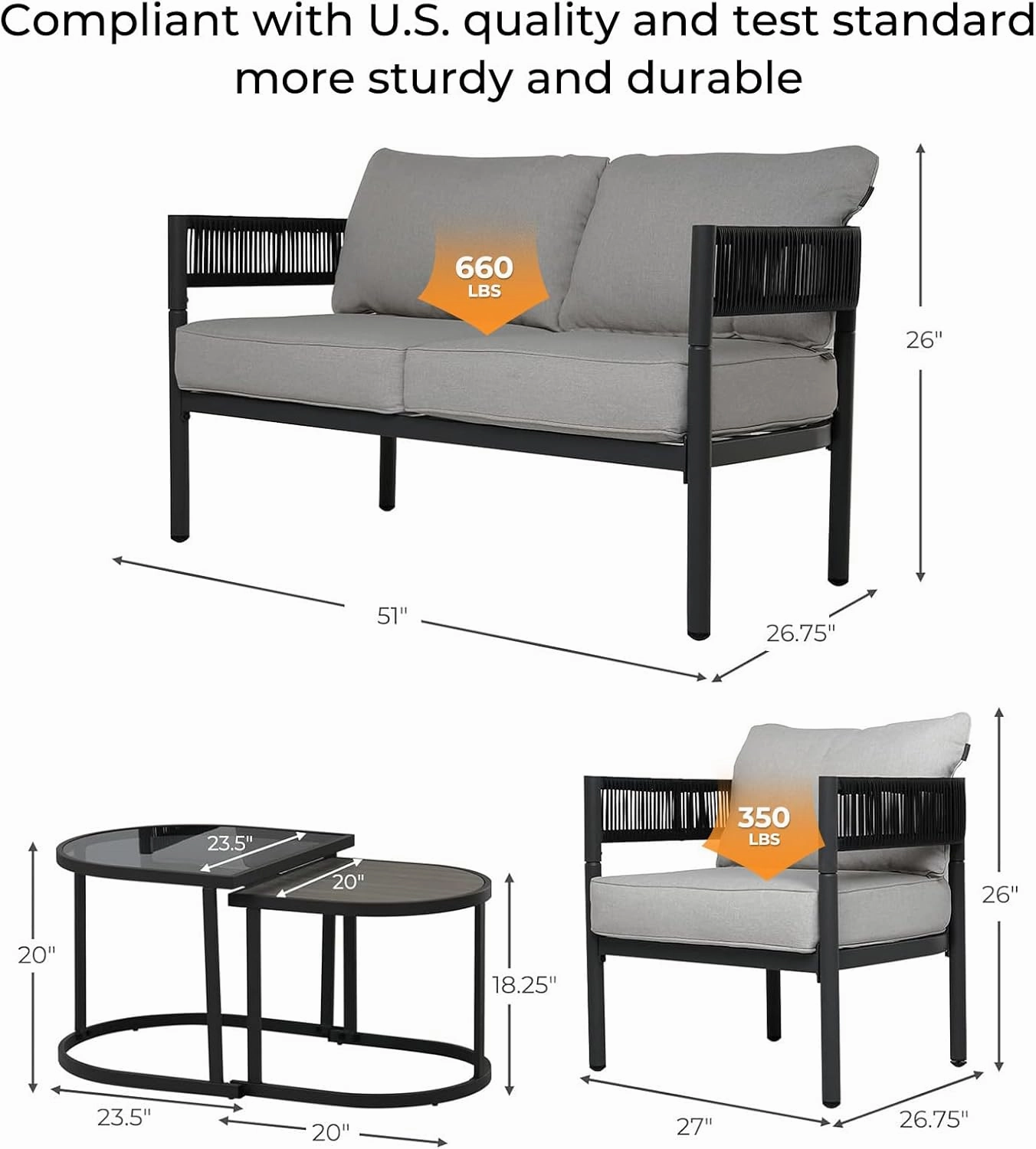 Grand patio 5-Piece Outdoor Furniture Set with Thick Cushions and Coffee Table, Wicker Sofa Conversation Set for Backyard, Beige